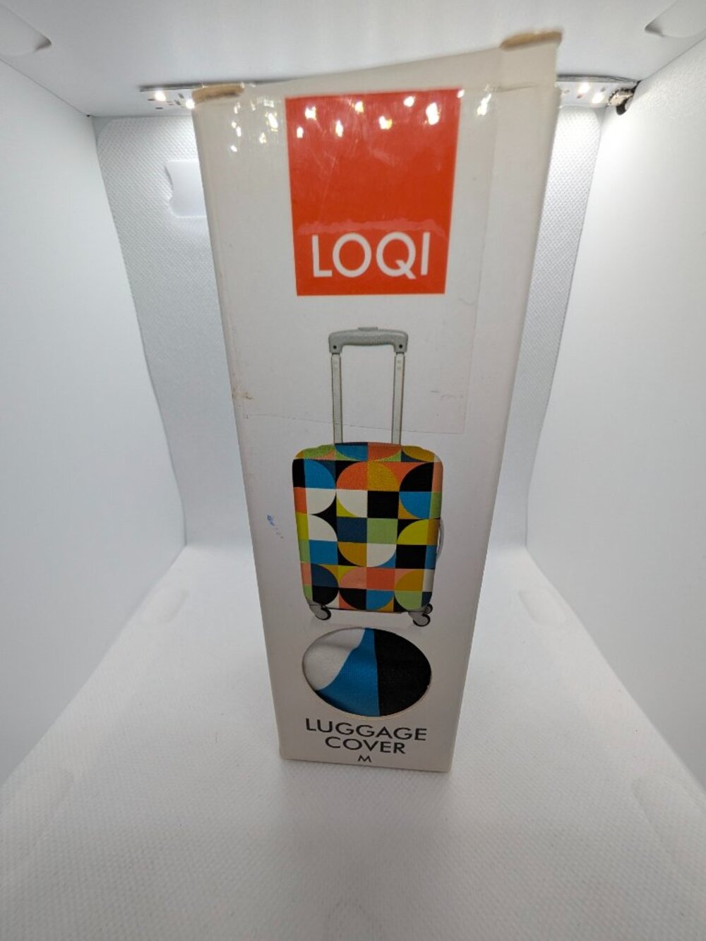 Loqi Suitcase Cover, Blue/White/Black geometric Sz Medium NIB